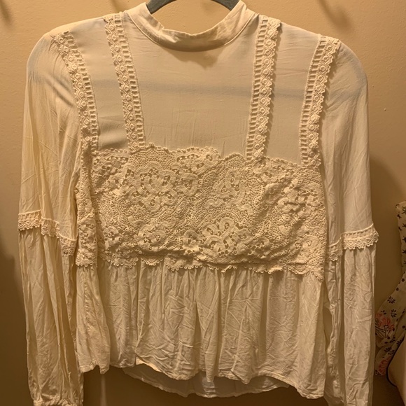 Topshop Tops - Topshop Lace Detail Victorian Style Top